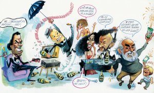 Caricaturas de famosos celebrando la Navidad